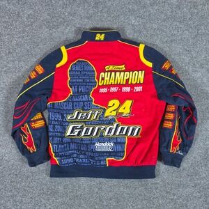 JH Design Jeff Gordon NASCAR Racing Jacket Mens Large Red Blue 4 Time Champion